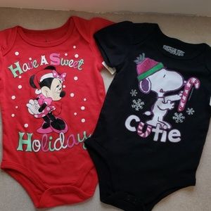 Two holiday baby girl bodysuits
